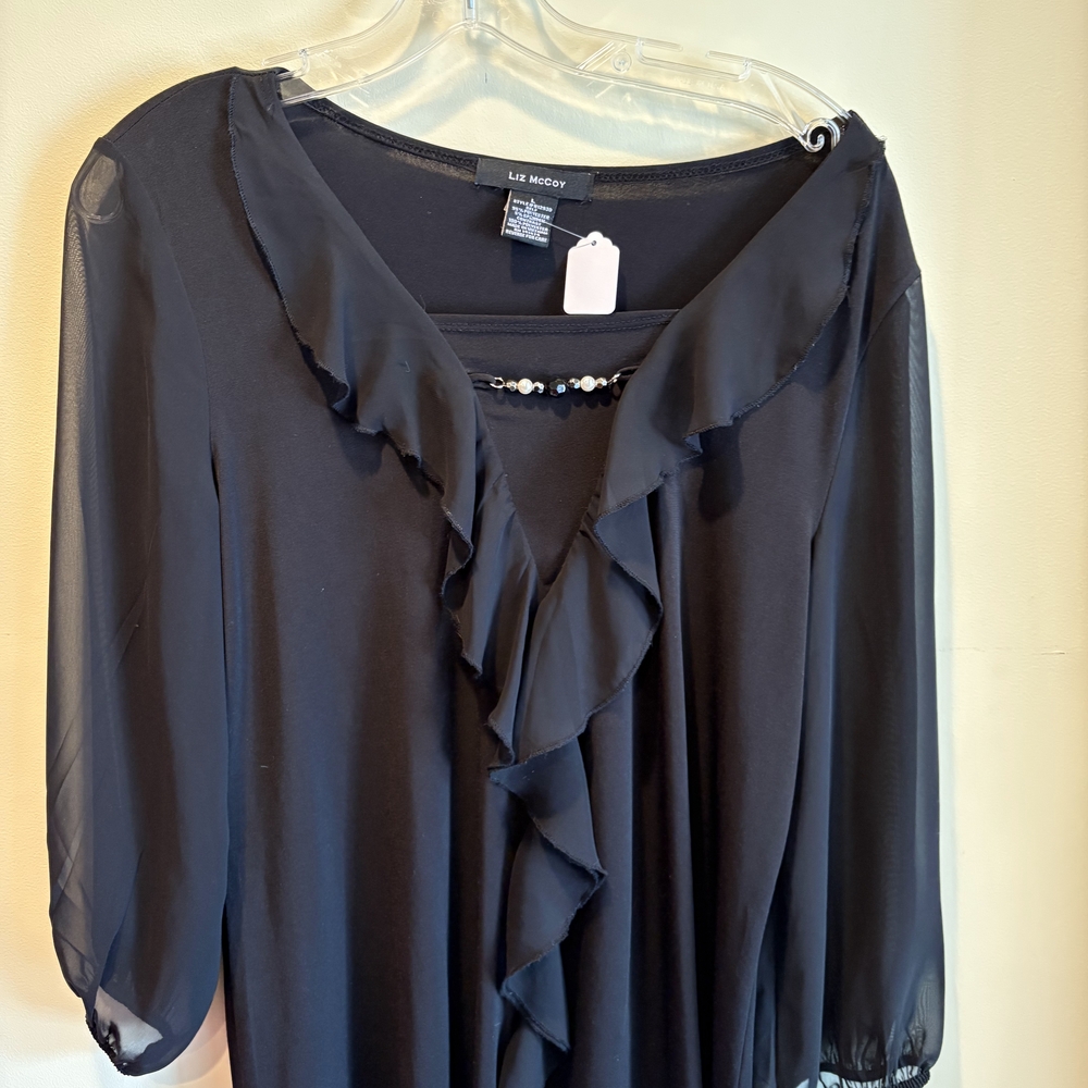 Liz McCoy Black Ruffle Blouse